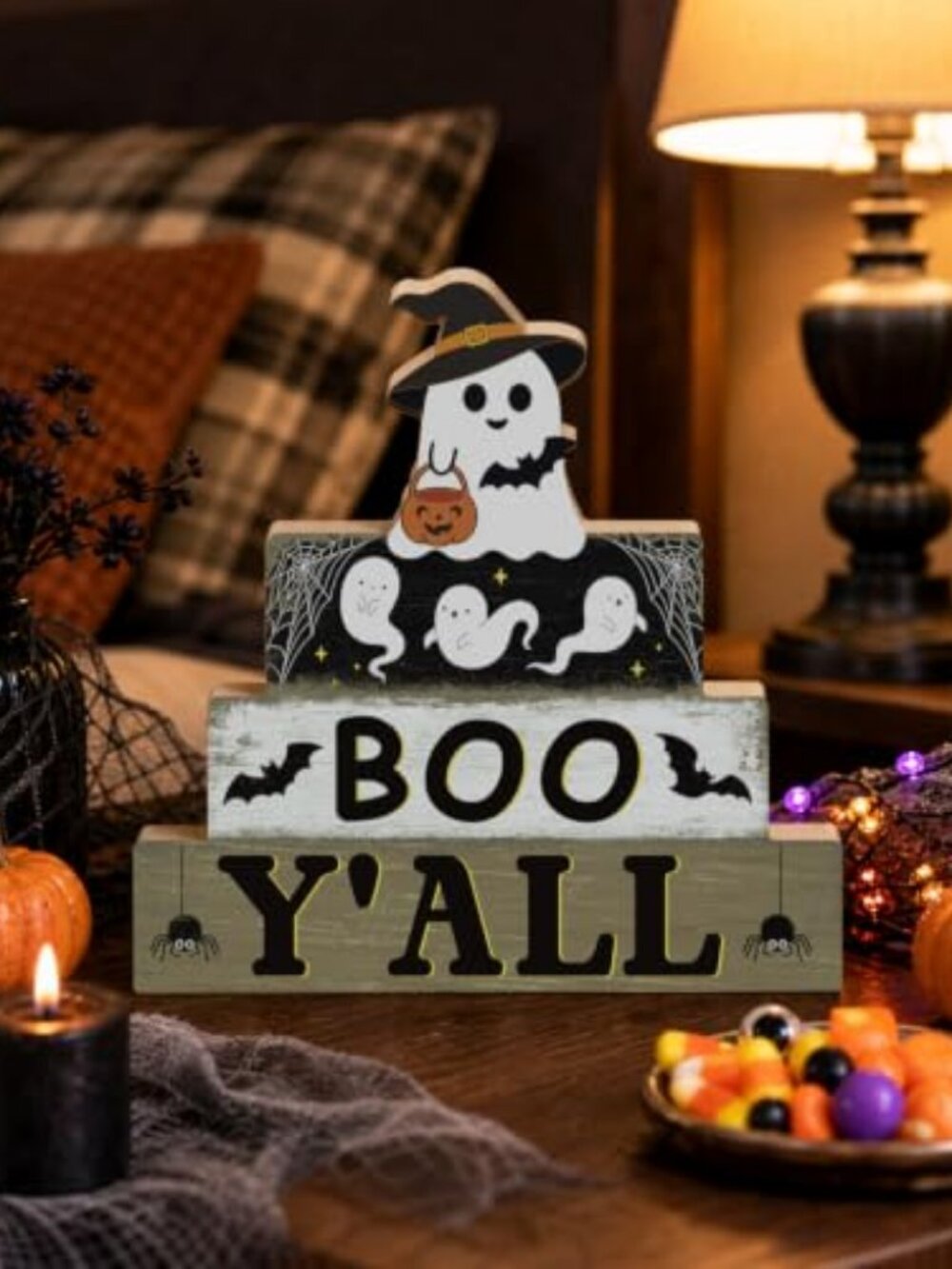 Decor Halloween Table Decoration Wooden Ghost Tiered Tray Decor